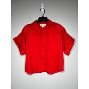 Vintage Rue Du Reve Camp Button Up Shirt Women's L Red Boxy Retro Resort Top